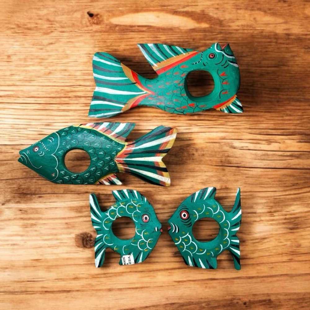4/$20 Set of 4 Hand-Painted Wood Fish Napkin Holders